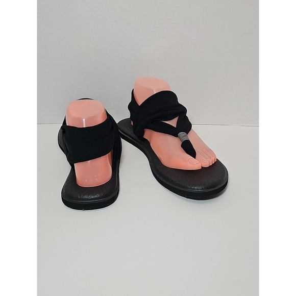 Sanuk Yoga Mat Sling Thong Flip Flop Sandals Women's Size 10 Black - Picture 7 of 10